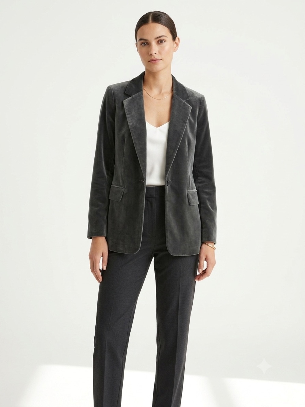Open Edit Velvet Blazer Women’s Size Small Dark Green Single Button Classic Chic